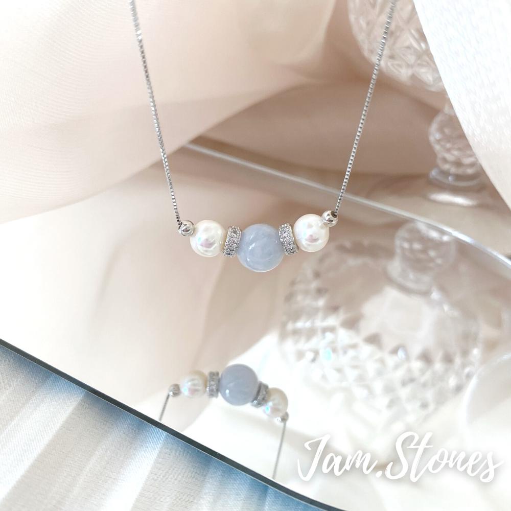 [Jamstones x Lavval] สร้อยคอ Water-Hue Jade x Pearl Tri (RESTOCKED)