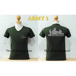 เสื้อรองในทหาร เสื้อยืด แขนสั้น-คอวี ผ้านาโน ARMY 3