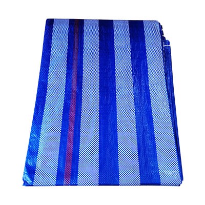 ผ้าใบพลาสติกสีฟ้า-ขาว มีตราไก่เย็บตามมุม ปูพื้น กันแดด กันฝน บลูชีท Blue Sheet