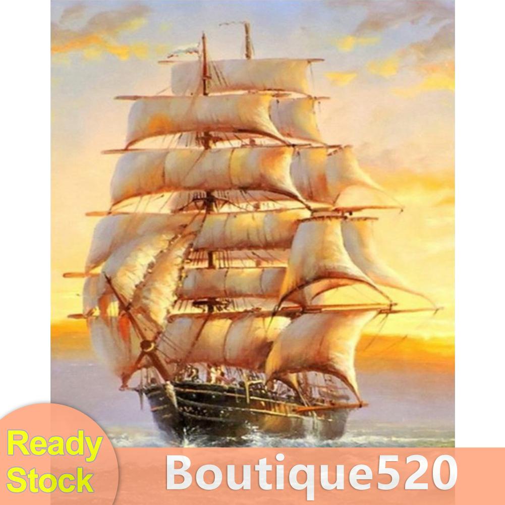 Bou【Stock】ชุดปักครอสติชพิมพ์ลายเรือใบ 11CT สําหรับตกแต่งบ้าน

