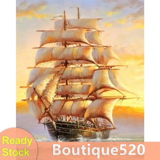 Bou【Stock】ชุดปักครอสติชพิมพ์ลายเรือใบ 11CT สําหรับตกแต่งบ้าน