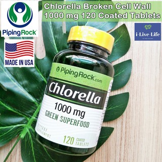 คลอเรลลา อาหารเสริม ซุปเปอร์ฟููด Chlorella Broken Cell Wall 1000 mg 120 Coated Tablets - Piping Rock