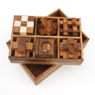 ชุดเกมไม้ 6 Games in a wooden box ของเล่นไม้ฝึกสมอง ของเล่นไม้เสริมพัฒนาการ interlocking puzzle 3d wooden game for adult