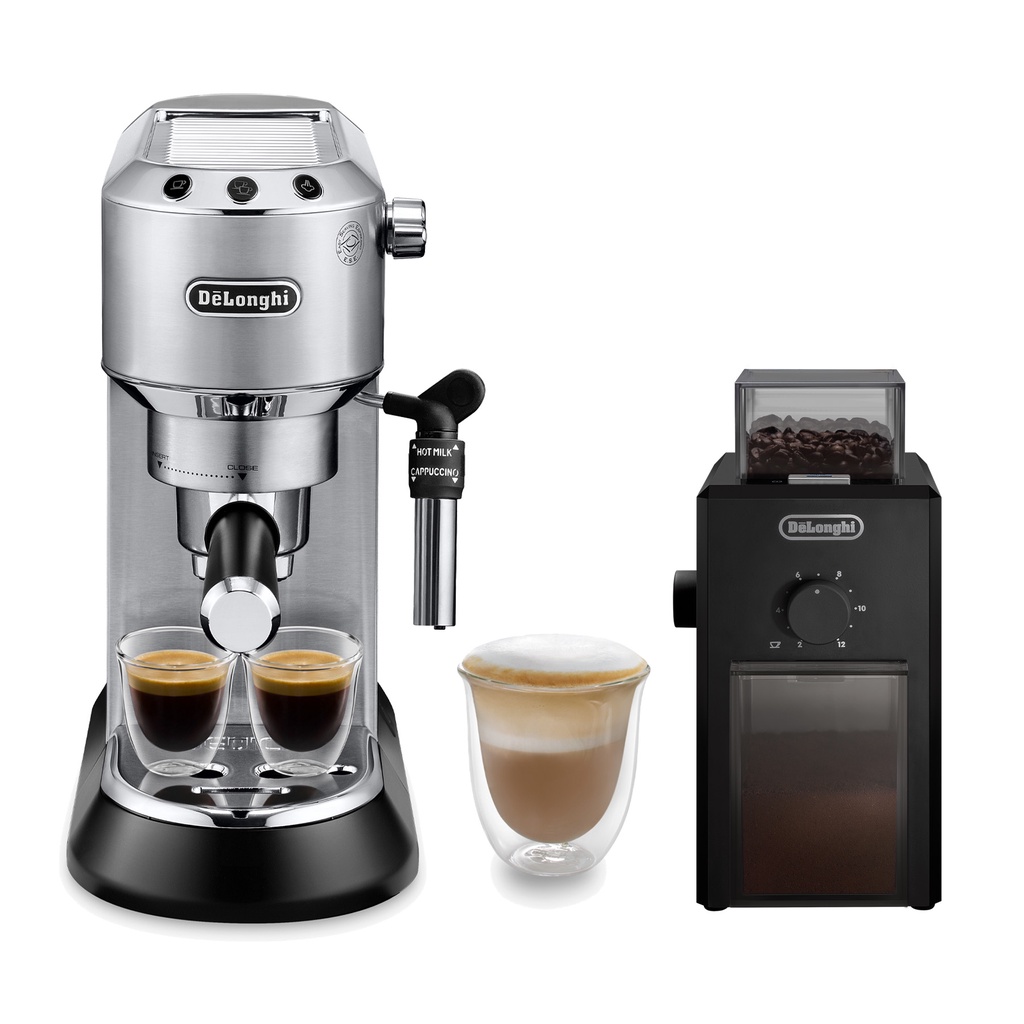 De'Longhi เครื่องชงกาแฟเอสเพรสโซ่ชุด Dedica มาพร้อมเครื่องชงกาแฟเอสเพรสโซ่ EC685.M + เครื่องบดเมล็ดกาแฟ KG79