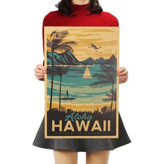 Dlkklb Aloha Hawaii Famous Tourist โปสเตอร์กระดาษคราฟท์สําหรับติดตกแต่งผนังบ้าน 51X34ซม.