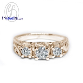 Finejewelthai-แหวนวินเทจ-แหวนเพชร-เพชรสังเคราะห์-แหวนเงินแท้-Vintage-Diamond-CZ-Silver-Ring-R1432czg/ pg