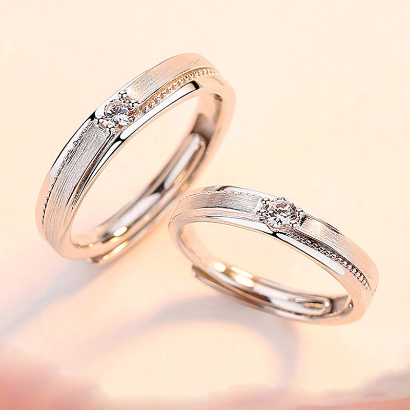 คู่ I Love You His และ Her แหวนแต่งงานปรับได้ CZ S925 แหวนเงินแท้ 2 ชิ้น/เซ็ต