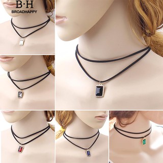 👍broadhappy🔥สี่เหลี่ยมผืนผ้าจี้สองชั้นกำมะหยี่เชนเค้นคอสร้อยคอสั้นเลดี้  choker