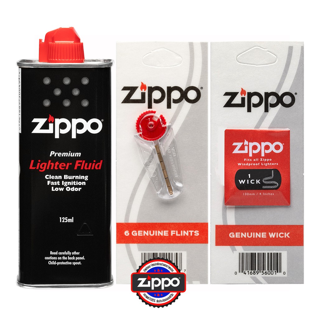 Zippo ชุดน้ำมัน ถ่าน ไส้ สำหรับไฟแช็กซิปโป้ Zippo Fluid+Flint+Wick set