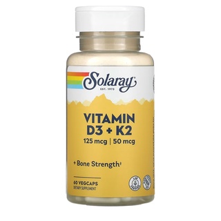 Vitamin D3 + Vitamin K2  วิตามินดี3 เค2  60 Vegcabs,  Solaray