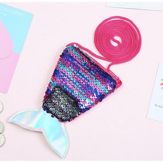 BA006 กระเป๋าสะพายเด็ก ทรงหางปลา ปักเลื่อม ลูบเปลี่ยนสีได้ *รุ้ง2* (16x10ซม)
