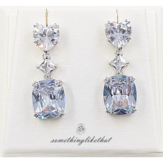 ต่างหูเพชร CZ AAA ขนาด 2.7 x 1 ซม. เพชรหัวใจ เพชรเหลี่ยม Princess และ Cut Cushion Cut ชุบโรเดียม ฟรีถุง Pouch (RP104)