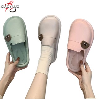 QiaoYiLuo รองเท้าแตะผู้หญิง รองเท้าแตะแบบสวม ทรงปิดหัว มี 4 สีให้เลือก