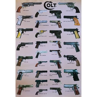 โปสเตอร์ ปืน โคลต์ COLT REVOLVERS POSTER 24"x35" Inch PISTOLS Vintage GUNS U.S.A. FIREARMS HANDGUNS v3