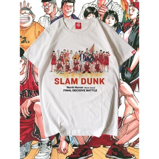 เสื้อยืดสีขาวเสื้อยืดแขนสั้น ผ้าฝ้ายแท้ พิมพ์ลายอนิเมะ Slam Dunk Rukawa Maple Sakuragi Hanado สไตล์ญี่ปุ่น แฟชั่นฤดูร้อน