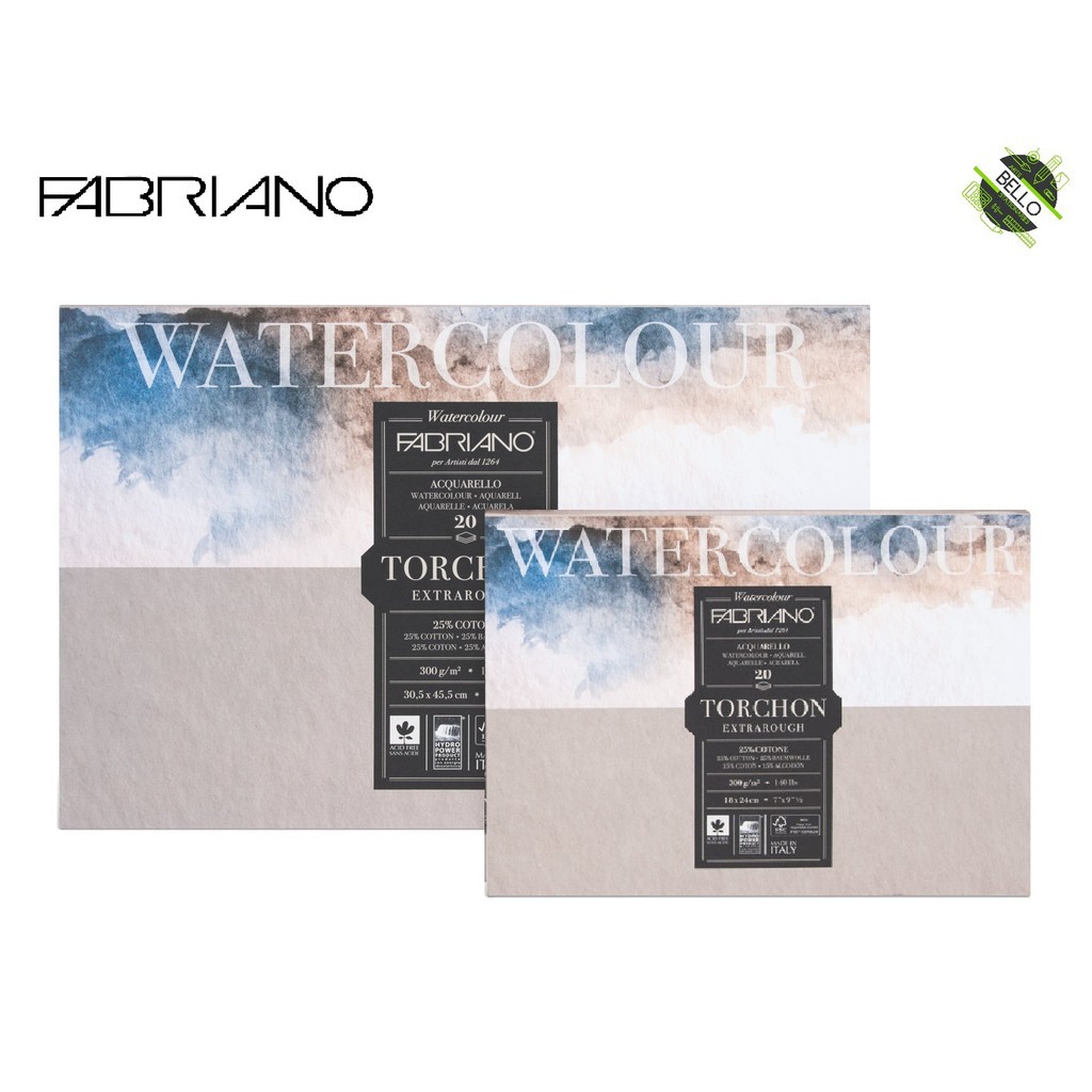 Fabriano Torchon Watercolor Paper pad Extra Rough 25% Cotone 300gsm 20 แผ่น