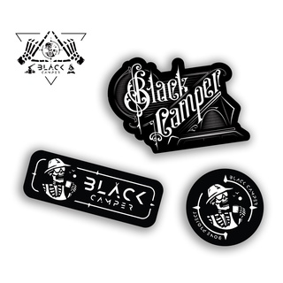 Sticker " BLACK CAMPER " สติ๊กเกอร์ร้าน พื้นดำ ตัวหนังสือขาว