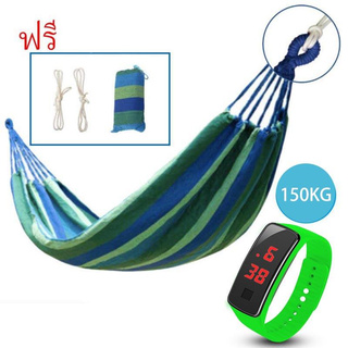 [ใส่ GOOD409 ลด 15%] เปลญวนผ้าใบแบบป้องกันโรลโอเวอร์ เปลญวนแคมป์ปิ้งกลางแจ้ง camping hammock และนาฬิกา Led ฟรี