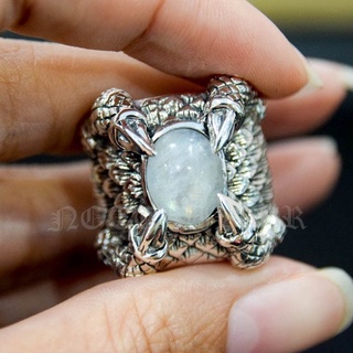 แหวนเงินแท้ฝังด้วยมูนสโตนสีรุ้งแท้ Rainbow Moonstone Sterling Silver ring 925 NSRG1916