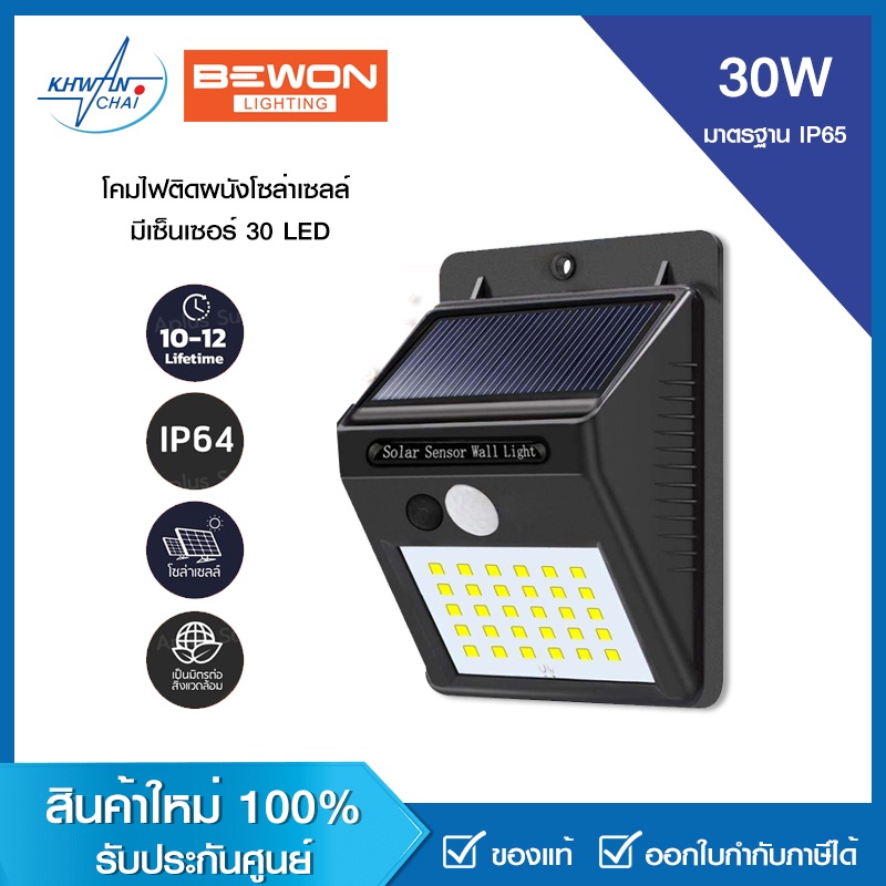 BEWON โคมไฟติดผนังโซล่าเซลล์ มีเซ็นเซอร์ 30 LED