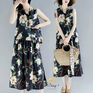 เซตเสื้อแขนกุด+กระโปรงลายดอกไม้ อก -40"