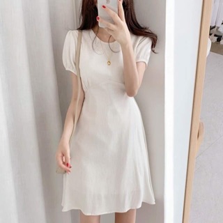 🌸พร้อมส่ง White Ribbon Dress เดรสสีขาวซับในอย่างดีไม่โป๊