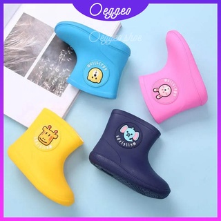 Oeggeo shop รองเท้าบูทยาง กันน้ํา กันลื่น ลายการ์ตูนสัตว์น่ารัก สําหรับเด็กผู้ชาย และเด็กผู้หญิง