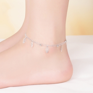 สร้อยข้อเท้า Fashion Women Leaves Tassel Anklet Double Layers Bead Chain Beach Foot Jewelry Party Gift