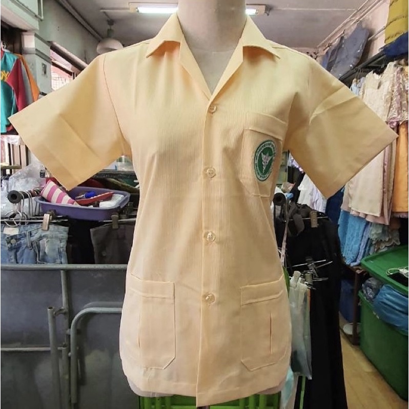 เสื้อสาธารณสุขลายริ้วเหลือง เสื้ออนามัยคอปกสีเหลืองราคาถูกที่สุด งานคุณภาพ พร้อมส่ง