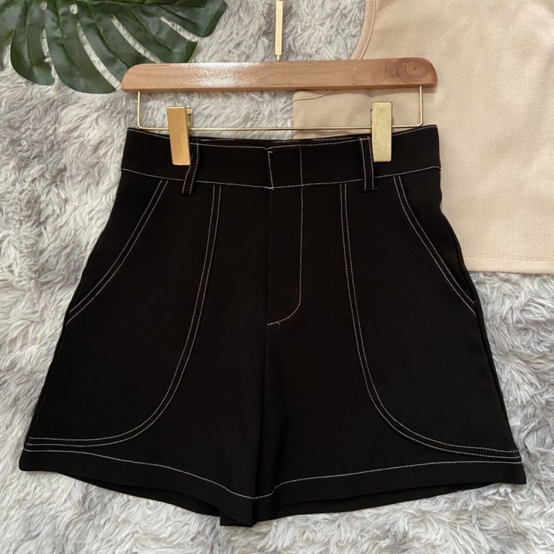 กางเกงขาสั้นเอวสูง แต่งด้ายสี 𝐋𝐞𝐧𝐚 𝐏𝐚𝐧𝐭𝐬 🧢DR-02 รุ่นกระเป๋าโค้ง