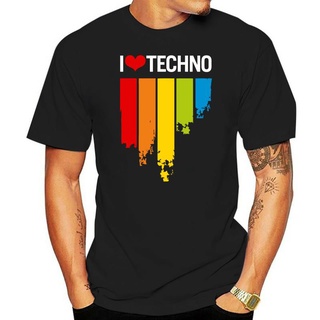 เสื้อยืดผ้าฝ้าย เสื้อยืดแขนสั้น คอกลม พิมพ์ลาย I Love Techno Music สําหรับผู้ชาย และผู้ใหญ่