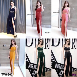 👗Pfashion [ส่งไว!!🚛] P6902  จั้มสูทสายเดี่ยวกางเกงแหวก  Single-breasted jumpsuit, split pants