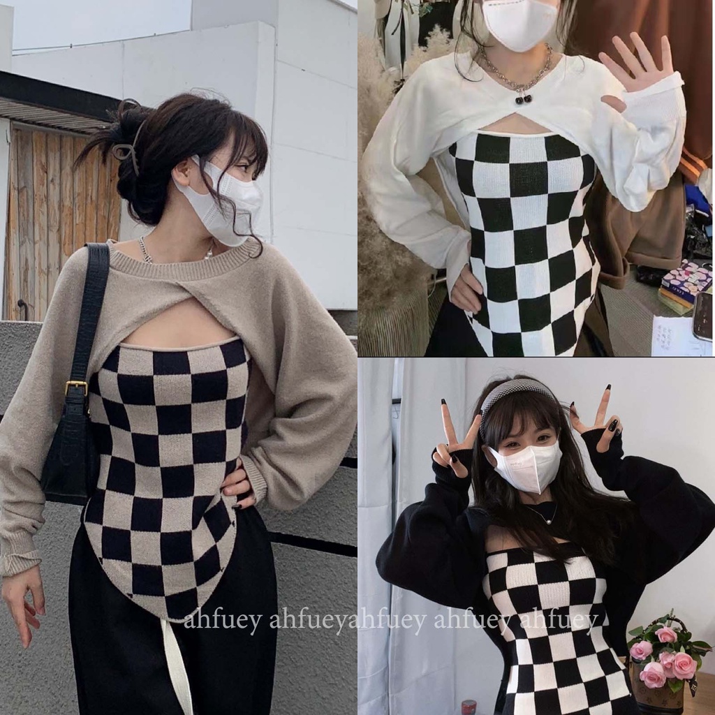 ส่งด่วนจ้าเสื้อเซทจ้าา ได้ทั้งตัวในเเละตัวนอก เป็นงานผ้าทอเกาหลี น่ารักมาก