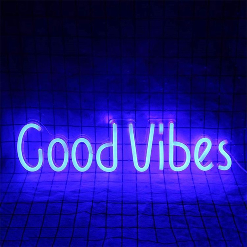 TENB 19 6 x 4 9 LED Good Vibes ไฟกลางคืน USB ดําเนินการสัญญาณนีออน Good Vibes คํา Wall Art ตกแต่งสีช