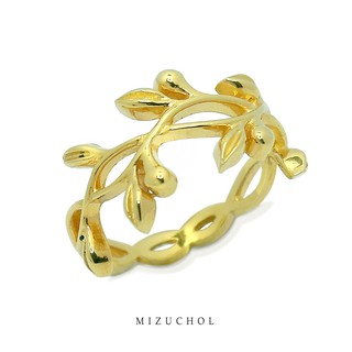 Mizuchol-แหวนเงินแท้ชุบทองคำขาว OLIVE WREATH RING