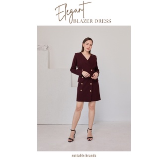 Elegant Blazer Dress - เดรสทรงสูท แต่งกระดุมทอง (แดง)