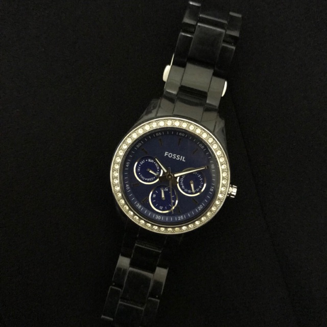 นาฬิกา FOSSIL แท้ !!!รุ่น Stella Blue Dial Multifunction Watch (ES2827) สำหรับผู้หญิง หน้าปัดประดับคริสตัล กว้าง 37 mm