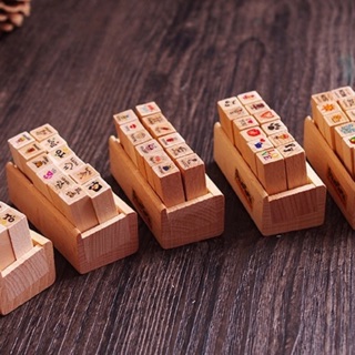 ราคาตัวปั๊ม/ตรายาง. ชุด mini wooden DIY diary stamp ( ชุด 12 ชิ้น)