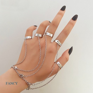 Fancy สร้อยข้อมือโซ่ สีเงิน ทรงเรขาคณิต สไตล์พังก์ เครื่องประดับแฟชั่น สําหรับผู้ชาย คู่รัก