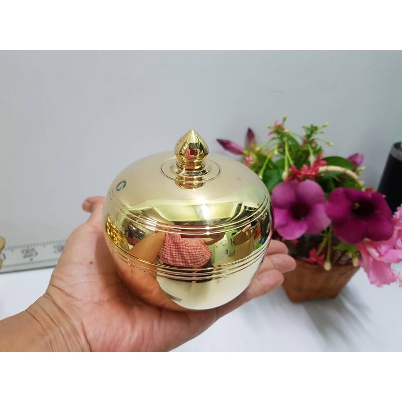 Brass byfa *F1031 ผอบทองเหลือง ขนาด 4นิ้ว ฝาปิด-เปิด ตลับทองเหลือง ถ้วยมีฝาทองเหลือง ทองเหลืองแท้