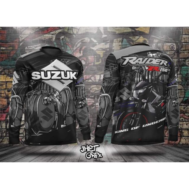 Raider r150 suzuki สีดําและสีเทา full sublimation longsleeve 3d พิมพ์แขนยาวรถจักรยานยนต์ jersey ขนาด