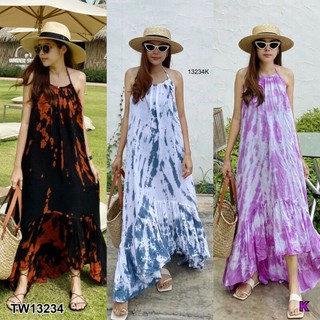 Maxi Dress เดรสยาว ผูกคอ ชายหน้าสั้นหลังยาว เนื้อผ้าสปันมัดย้อม