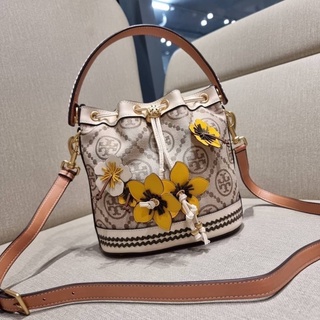 TORY BURCH T MONOGRAM FLORAL BUCKET BAG