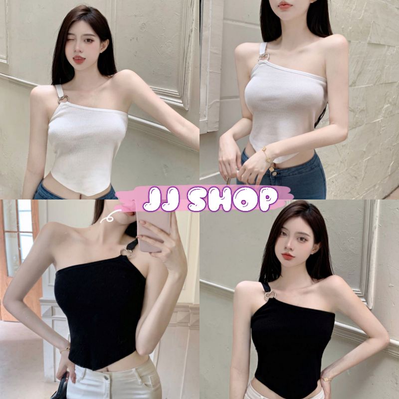 JJ Shop​💜​พร้อมส่ง เสื้อสายเดี่ยวไหมพรม ดีเทลสายเดี่ยวอะไหล่หัวใจน่ารักคิ้วๆ "7627-1"