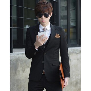 ชุดสูทผู้ชายสีดำ Slim Fit 2 ชิ้น สูท กางเกงขายาว Men Suit