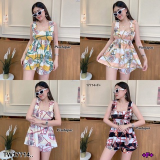 TwinsShopVip💗พร้อมส่ง TW17714 Set 2 ชิ้น เสื้อชยระบาย พิมลาย + กางเกงขาสั้น ..