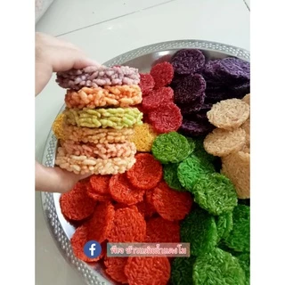 pj-khaotan(ถูกที่สุด พร้อมส่ง)🔥ข้าวแต๋นน้ำแต๋นโมแผ่นดิบดิบ 4เซน (รวมสี) 1 กิโลกรัม