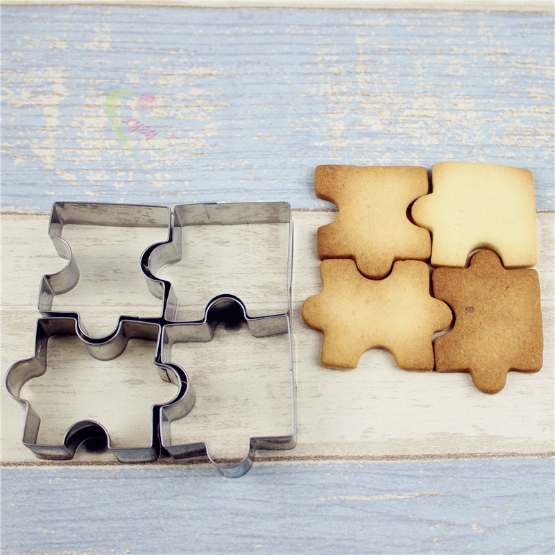 LE 4Pcs/Set Biscuit Mould Stainless Steel Puzzle Piece Cookie Cutter
