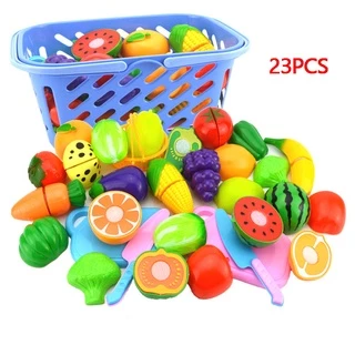 BHQ 23PCS ของเล่นผักและผล เด็กตัดผลไม้ ของเล่นเด็ก ของเล่นผลไม้ ผลไม้ปลอม ผักปลอม