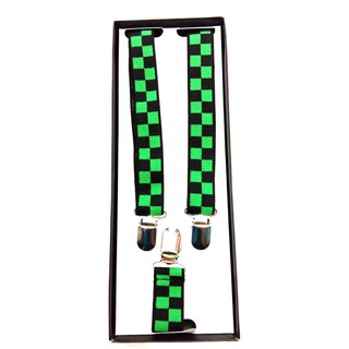 สายเอี๊ยมลายตารางสีเขียวดำแฟชั่นเครื่องแต่งกายsuspenders